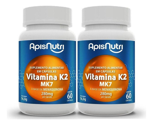 Kit 2 Suplementos De Vitamina K2 280mg Apisnutri 60 Caps Sabor 60 Capsulas