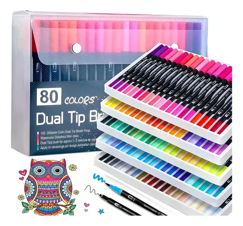 Kit Caneta Brush Pen Duas Pontas Lettering 80 Cores Pincel Profis...