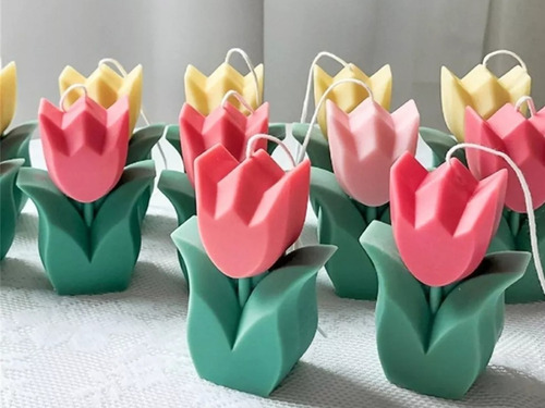 Molde Silicona Vela Flor Tulipan Vela De Soja Cemento