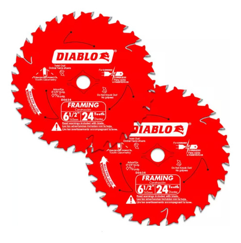 2 Hojas De Sierra Diablo De 6-1/2 PuLG 24 Dientes / Paquete