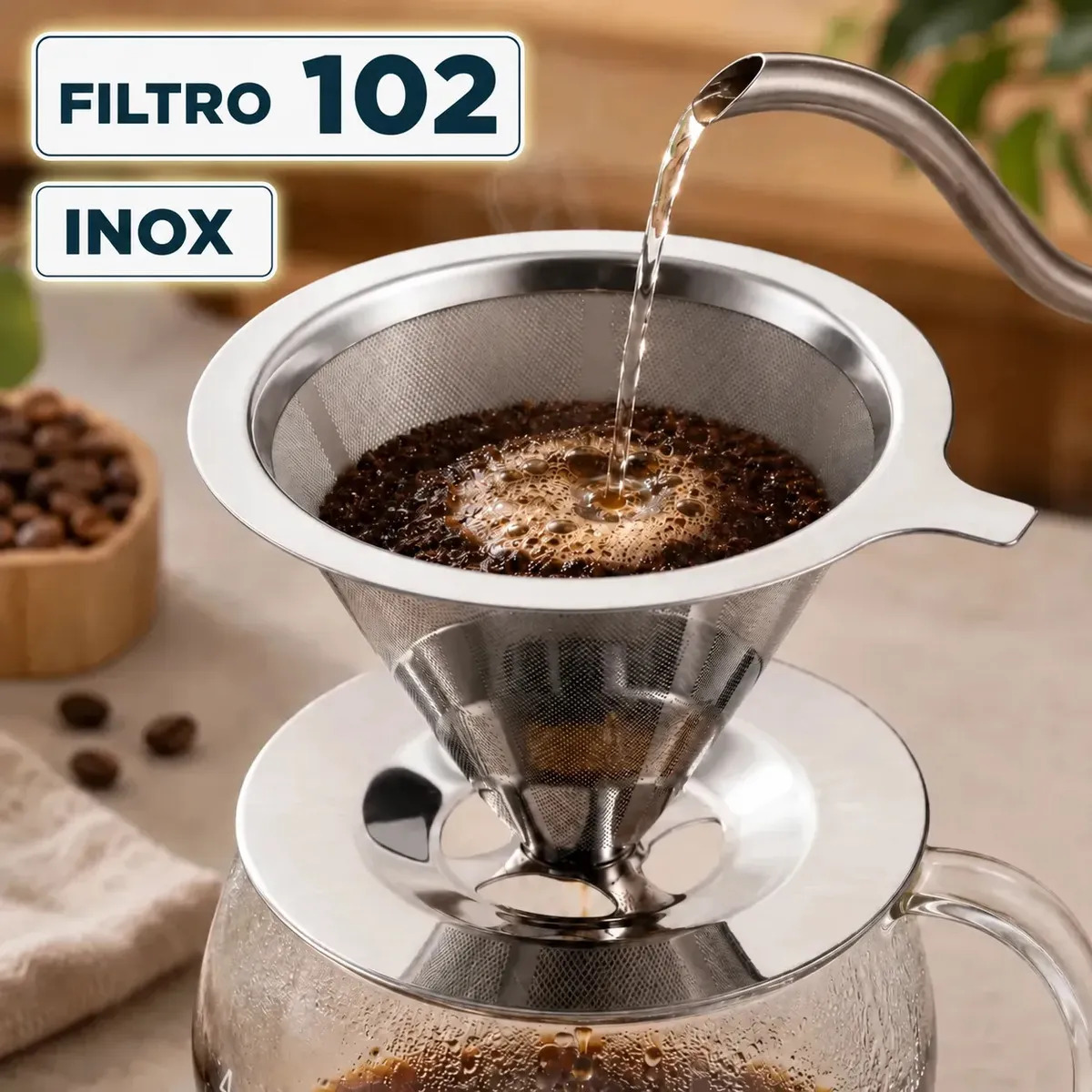 Filtro Permanente Café 102 Aço Inox Reutilizável Coador Universal Malha Fina Lavável Sem Papel Alta Durabilidade Premium