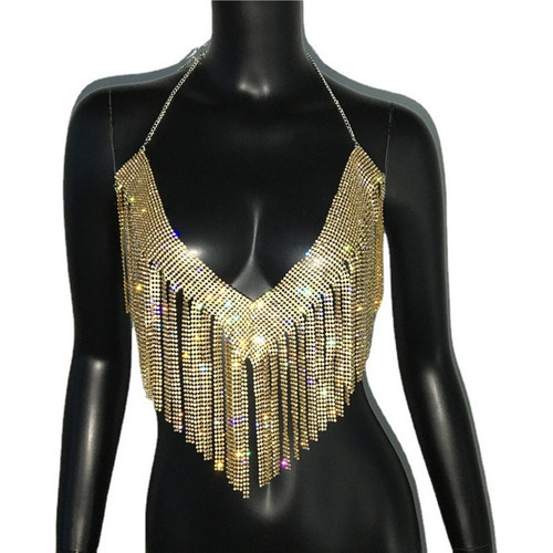 Top De Tirantes Sexy Con Borlas Y Strass Metalizado