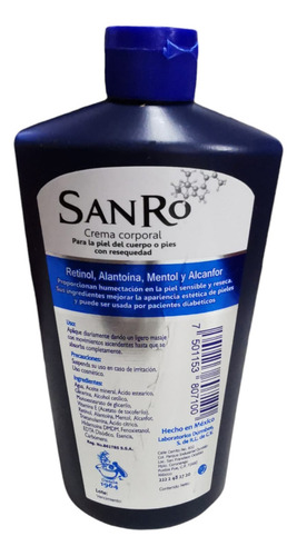 Crema Humectante Pies Y Cuerpo pacientes con Diabetes SanRo 400ml