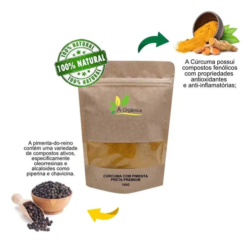 Kit 2 Cúrcuma Com Pimenta Preta Em Pó Premium 100g