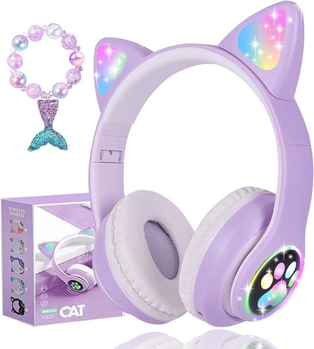 Auriculares Inalámbricos Con Orejas De Gato Para Niño...