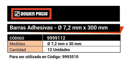 Imagen 2 de 4 de Barras Adhesivas 7,2 X 300mm 12 Unidades Dowen Pagio 9999112
