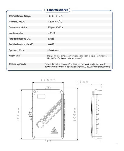 Imagen 3 de 5 de Caja Terminal Ftth De 6 Empalmes Atk