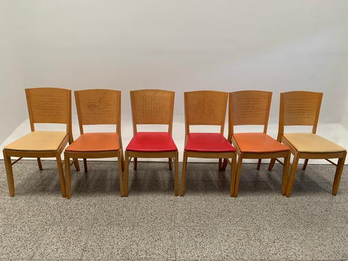 Set Juego 6 Sillas Madera Y Cuerina P/ Mesa Comedor Cocina