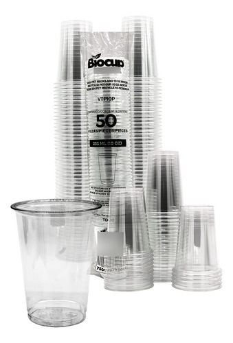 Paquete Vaso Pet Biocup 50 Piezas 10 Oz (sin Tapa) 