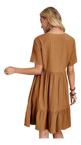 Vestido Midi De Manga Corta Con Cuello En V Para Mujer