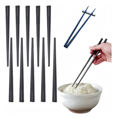 10 Pares De Palillos Chinos Reutilizables Palillos En Color Negros Para Comer, Restaurantes, Sushi
