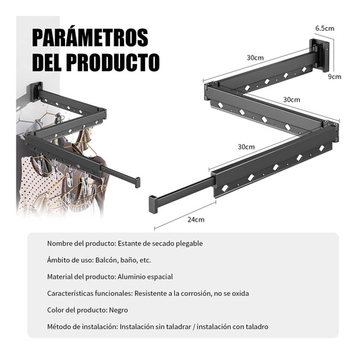 Tendedero Plegable Para Colgar Ropa 3xwall Color Negro