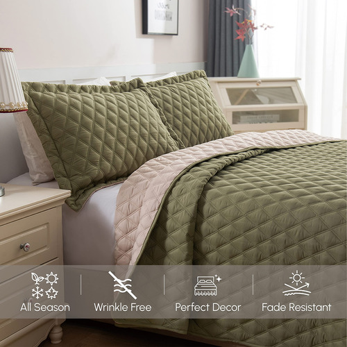 Juego De Colcha Reversible Acolchada 3 Piezas Con Fundas