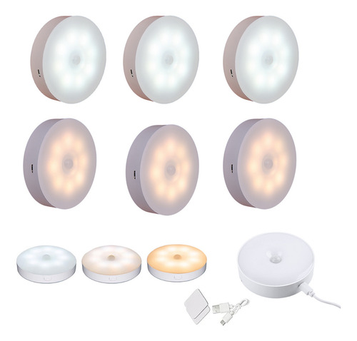 Luz Noche Lámpara Pared Focos Led Clóset Recargable Usb 6pzs Cesar®