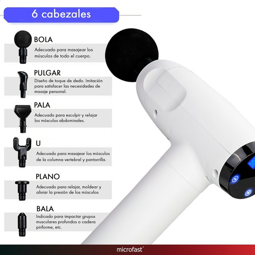 Masajeador Muscular Pistola Portátil 24w Batería 30 Vel Led