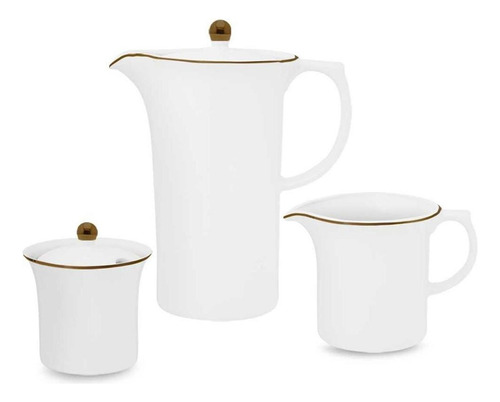 Conjunto De Café Flamingo Sofia 3 Peças 082577 Branco e Dourado Filete em Ouro Oxford