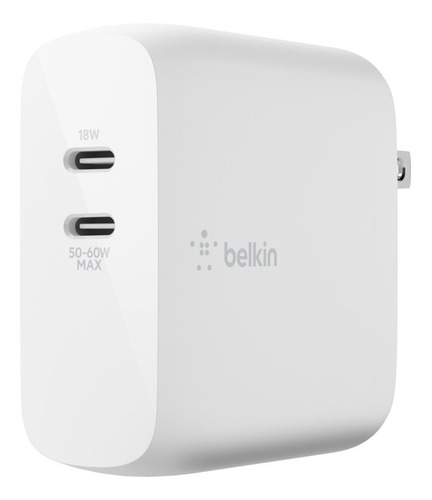Imagen 2 de 10 de Belkin Cargador Dual Gan Tech Usb C 68w 3amp Carga Rapida