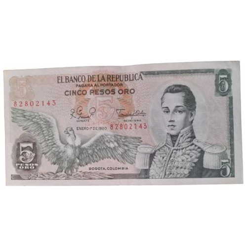 Billete 5 Pesos 1 Enero 1980 Colombia Como Nuevo