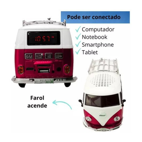 Caixa Som Portatil Bluetooth Fm Usb Kombi Ws-266bt Cor Vermelho