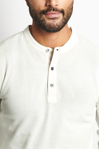 Polo Manga Larga Hombre Cuello Henley Stealth