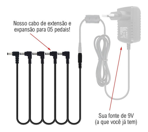 Imagem 2 de 3 de Cabo Extensão P/ Fonte 9v De Pedais 5 Saídas Pedal Pedaleira