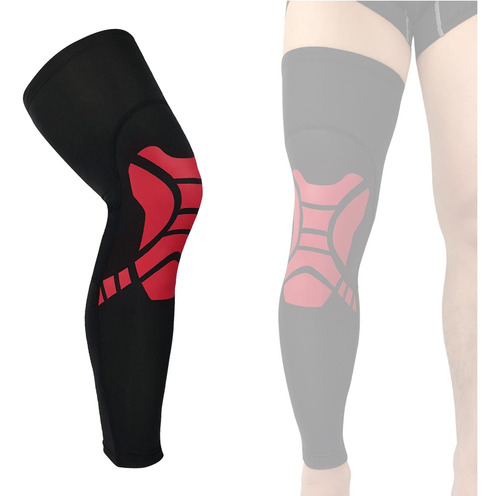 3 Silicona Compresión Pierna Larga Soporte Negro Y Rojo M