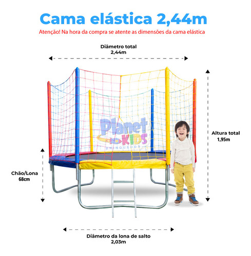 Cama Elástica De 2,44m Novo Modelo Titanium - Molas De Aço E Protetor De Molas Acolchoado Maior Segurnaça - Lançamento Para Locações
