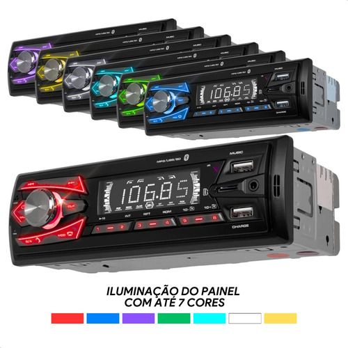 Rádio Player Bt Bluetooth Automotivo Preto Aparelho Fm Usb Leitor De Cartão Sd E Controle + Plug Cb90