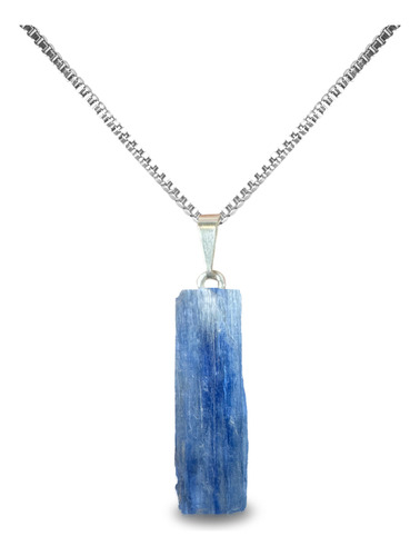 Colar De Prata 925 Com Cristal Natural Pedra Cianita Azul