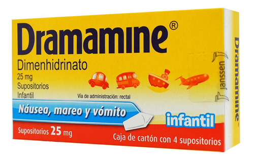 Caja X4 Supositorios Dramamine Antimareo Infantil 25mg