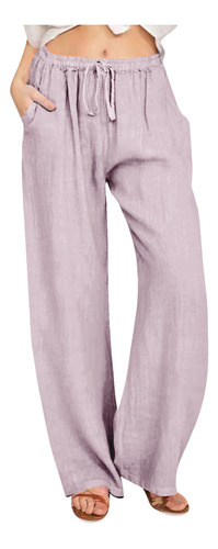 Pantalones U Para Mujer, Algodón Y Lino, Cintura Elástica, C