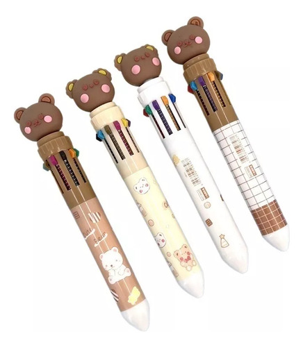Bolígrafo Push Type Bear, 4 Lápices De Colores