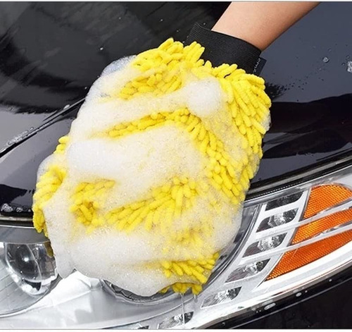 Guante De Microfibra Doble Para Lavado De Autos Sin Rayones Color Amarillo