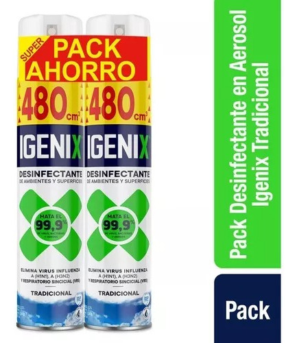 Pack Desinfectante Aerosol Igenix 2x480 Cc Tradicional 