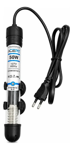 Termostato Aquecedor Ace Pet 50W Submersível para Aquário até 45 Litros com Controle de Temperatura e Aquecimento da Água