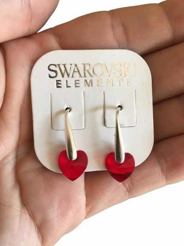 Aros De Corazónes Swarov De 10 Mm Con Brisura De Plata 925