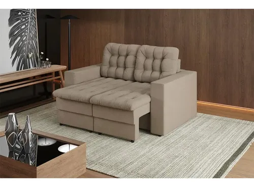 Sofá 2 Lugares Retrátil Lubeck Plush Suede Bege 140cm