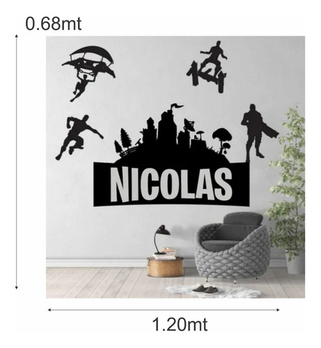 Vinilo Decorativo De Pared Fornite Con Nombre Personalizado