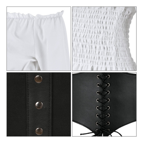 Blusa Renacentista Para Mujer, Corsé Con Cinturón,