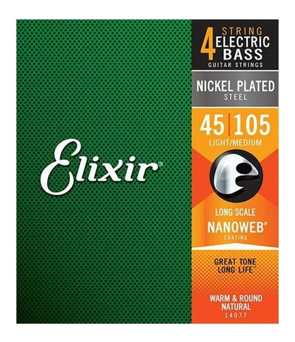 Encordoamento Elixir Cordas Baixo 4 Cordas 045 Escala Longa