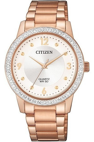 Reloj Citizen Mujer Acero El3093-83a Dorado Rosé Piedras Color de la malla Dorado oscuro Color del bisel Oro rosa Color del fondo Blanco