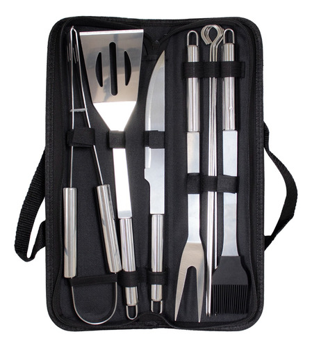 Set Parrillero Utensilios Asador 6 Piezas Estuche Negro Mnl