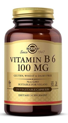 Solgar Vitamina B6 100 Mg 250 Capsulas Hecho En Usa Sabor S/n