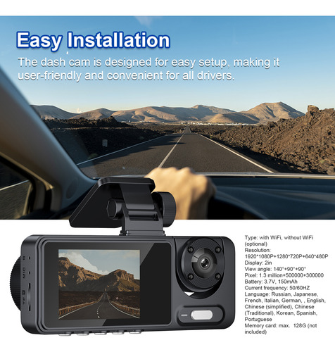 Espelho Retrovisor Transparente De Carro De 3 Câmeras Dash C