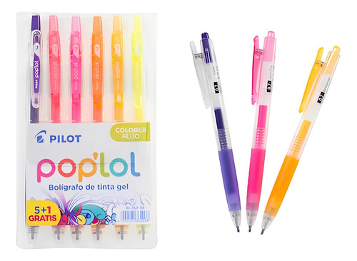 Estuche Con 6 Bolígrafos Pilot Pop´lol Colores Flúo