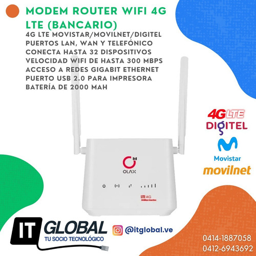 Imagen 2 de 2 de Módem Router Wifi 4g Lte Movistar Digitel Movilnet Olax