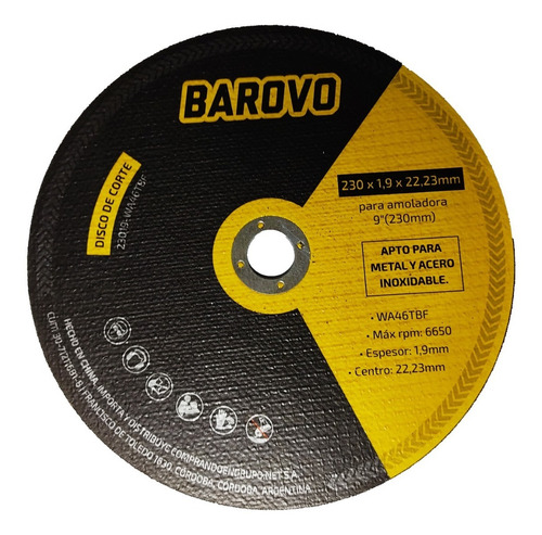 Disco De Corte 230 X 1,9mm 5 Uni Metales Barovo P/ Amoladora