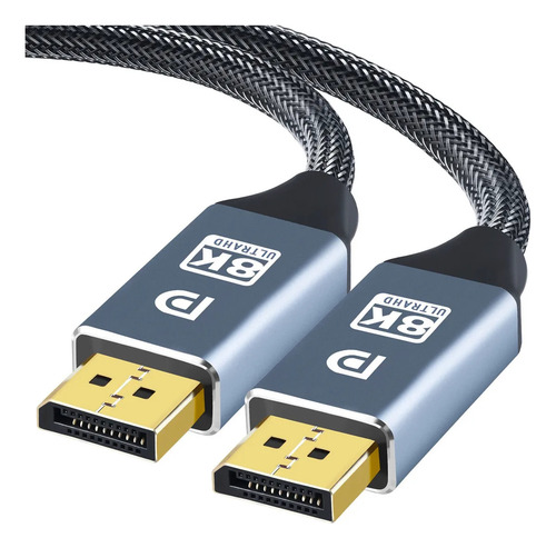Cable Displayport 1.4 (dp A Dp), 4k 120hz 8k 60hz, 5 Metros, Banda Ancha De 32,4 Gbps, Para Ps5 Xbox Laptop Pc Tv, Compatible Con Freesync Y G-sync, Gris