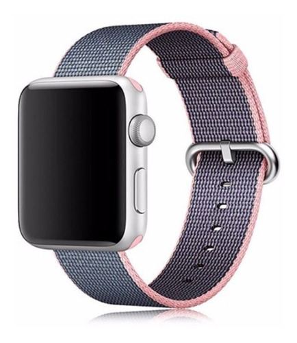 Pulseira Nylon Tecido Para Apple Watch 38/40mm Rosa C/ Azul