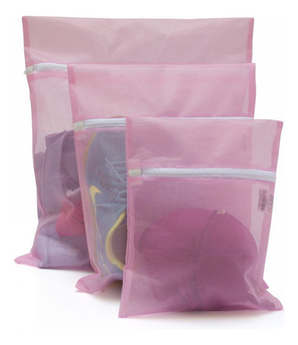 Kit Saco Para Lavar Roupas Bag Limp Rosa - 3 Peças 1p 1m 1g